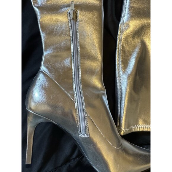 Open Edit Silver Sequin Tall Stiletto Knee Boots Pointed Toe 9 M NEW - Picture 6 of 11